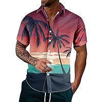 Mens Dress Shirts Short Sleeve Printed Hawaiian Shirt Button Down V Neck T Shirt Casual Breathable Beach Shirts