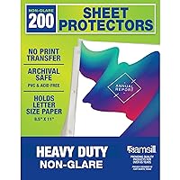 Samsill Heavy Duty Sheet Protectors 8.5 x 11 Inch, Page Protectors for 3 Ring Binder, Non-Glare Sheet Protector, Letter Size, Top Loading, Acid Free, 200 Pack