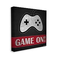 Game On Bold Gamer Phrase Retro Controller, Designed by Denise Brown Canvas Wall Art, 24 x 24, Grey