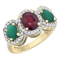 PIERA 14K Yellow Gold Natural Quality Ruby & Cabochon Emerald 3-stone Mothers Ring Oval Diamond Accent,sz5-10