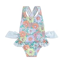 Gueuusu Toddler Baby Girl Swimsuit Bowknot Shoulder Straps Swimsuit Ruffle Butts Floral Print Bathing Suit Summer Beach Wear