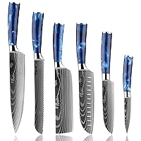 Kitchen Knife Set 6 Pieces, 3.5-8 Inch Chef Knives High Carbon Stainless Steel, Blue Resin Handle with knife sheath Gift Box (6PC Knife Set)