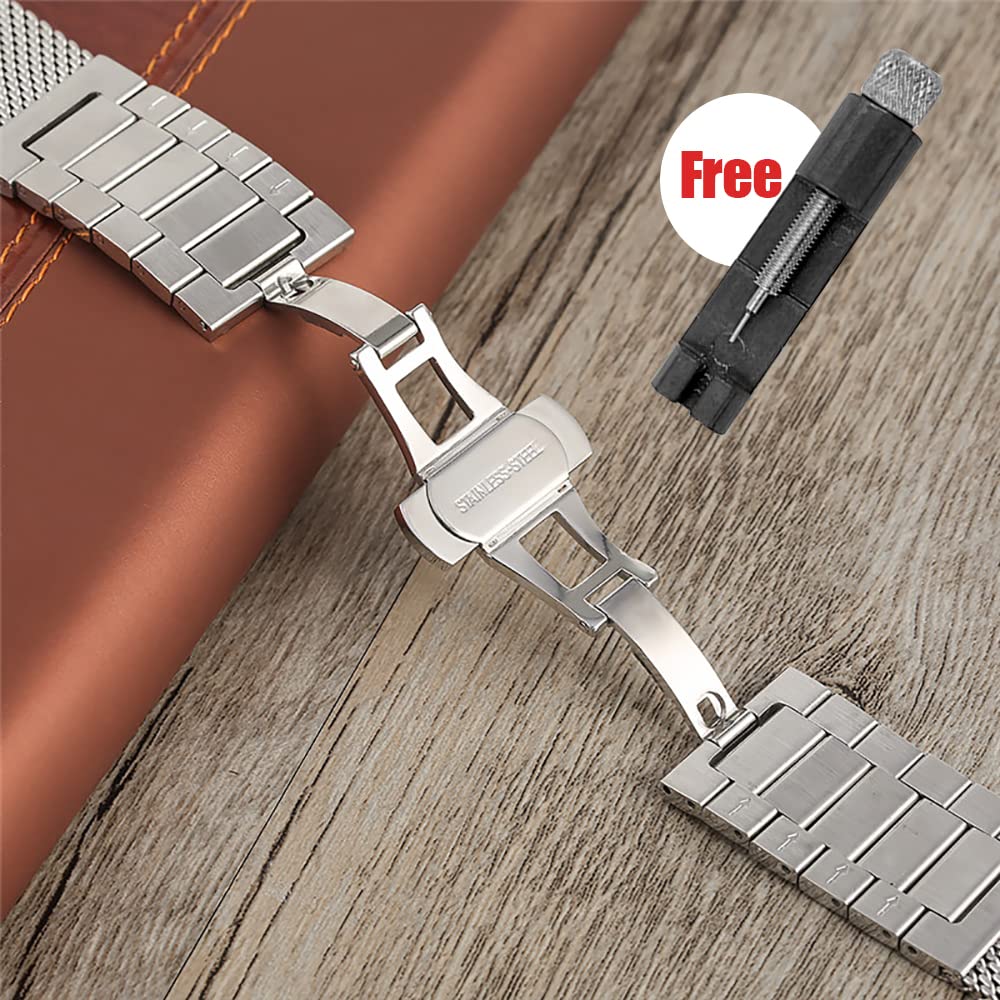 JBR 18MM 20MM 22MM 24MM Solid Braided Bamboo Stainless Steel Watch Band Milanese Mesh Bracelet Strap Chic Durable Replacement Watch Band Mens