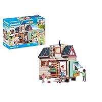 Playmobil Tiny House Pretend Play Toy Playset - 160 Piece Bundle Made with Recycled Material - Includes 3 Mini Figures, Furniture, Kitchen, Attic, Solar Panel Roof & Customizable Decor for Kids