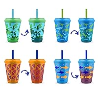 Ello Kids Plastic Reusable 12oz Chameleon Color Changing Cups With Twist on Lids and Straw