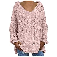 Cable Knit Sweaters Women Hooded Jumper Oversized Warm Pullover Sweater Trendy Fall Winter Chunky Knitted Tops
