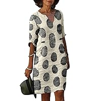 Dresses for Women 2024 Wedding Guest Plus Size Summer Polka Dot Printed Ruffle 3/4 Sleeve Beach Loose Floral Dresses
