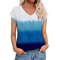 Womens Summer Tops 2024 V Neck Cap Sleeve Casual Tshirts Oversized Cute T Shirts Clothes Trendy Basics Tees