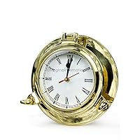 Nagina International Nautical Boat's Porthole Time's Clock | Maritime Brass Ship's Decor (Antique Brass, 9 Inches)