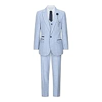 Boys 3 Piece Check Suit Tweed Light Blue Tailored Fit Wedding Peaky Classic