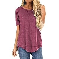 HIYIYEZI Summer Tops for Women Short Sleeve Side Split Casual Loose Tunic Top