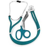 ASA TECHMED Sprague Double Tube Adult and Pediatric Stethoscope + Matching EMT Shears, Ideal for EMT, Nurse, Doctor, Medical Student, Paramedic, and First Responders (Teal)