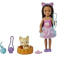 Barbie Chelsea Doll & Accessories, Brunette Doll with Removable Sprinkle-Print Skirt, Kitten, Pet Bed & More
