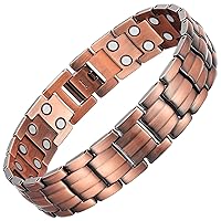 RainSo Mens Copper Double Row Magnetic Therapy Bracelets for Arthritis Wristband Adjustable