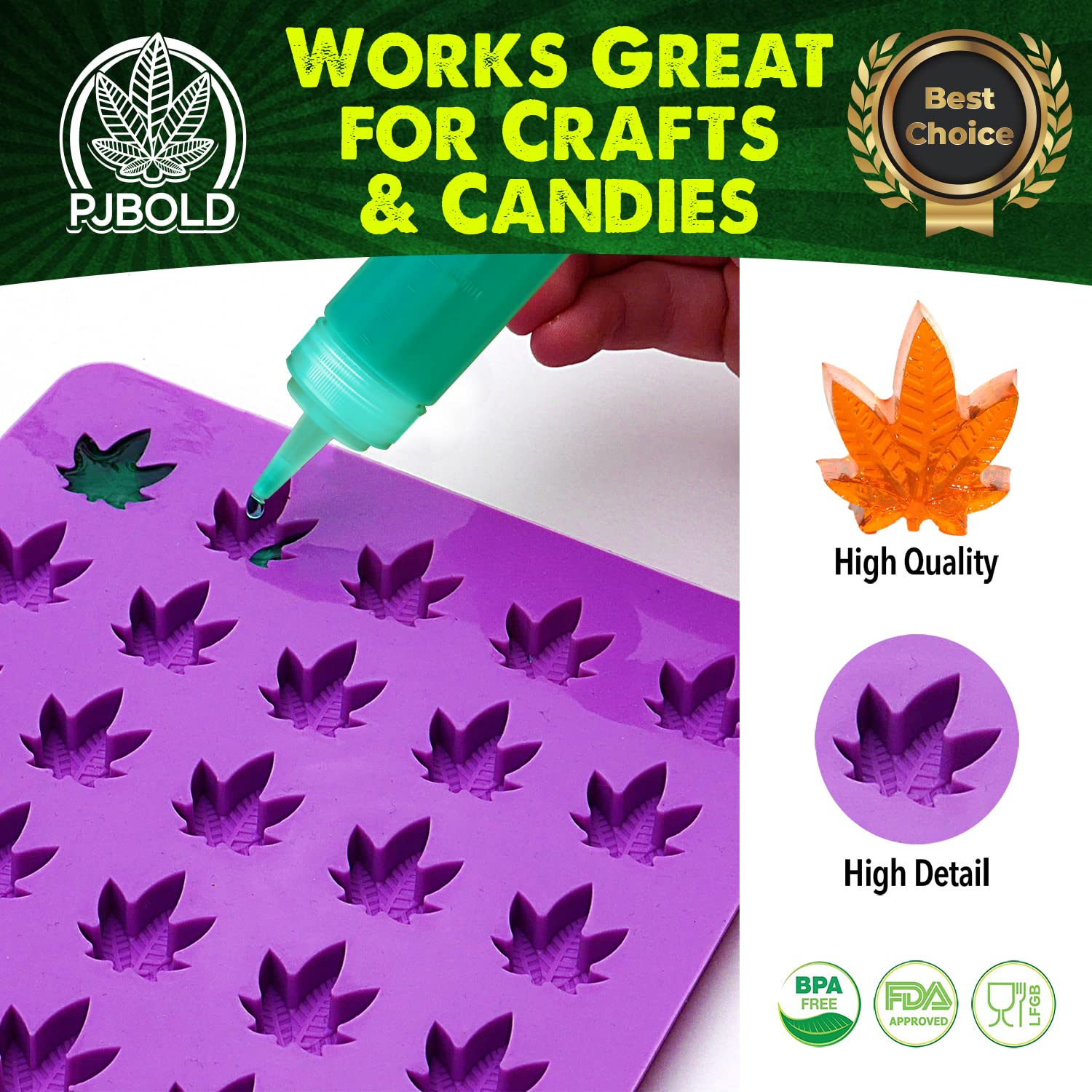 PJ BOLD Marijuana Leaf Gummmy Silicone Candy Mold, 3 Pack with Bottle