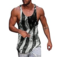 French T Shirt Men Flag Print Tank Tops I Shaped Round Neck Sleeveless Vest Blouse Big T Shirts