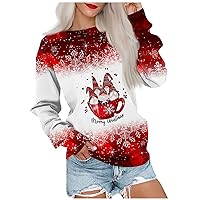 Womens Tops Casual Christmas Oversized Sweatshirt Long Sleeve Crew Neck Pullover Top Sexy Holiday Clothes