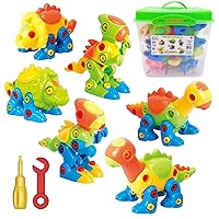 ToyVelt Take Apart Dinosaur Toys for Boys & Girls Age 3-12, 6 Dinosaur Toys with Rotating Wheels, 218 Piece STEM Construction Comes with a Storage Box, 12 Tools, Birthday Gifts Toys for 5 Year Old