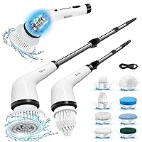 Electric Spin Scrubber, Cordless Cleaning Brush for Bathroom, Rechargeable Shower Scrub Brush, with 2 Adjustable Speeds, Retractable Long Handle, 8 Replaceable Brush Heads, Power Spin Scrubber