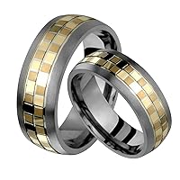 Sada Titanium Ring 14kt Yellow Gold Sand Paper Comfort Fit 7mm Wide Wedding Band Set for Him Her
