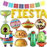 Fiesta Balloons for Fiesta Party Decorations,17PCS Cinco De Mayo Balloons Taco Cactus Llama Avocado Balloons Mexican Party Papel Picado Banner for Fiesta Taco Luau Party Decorations (Foil Balloons)