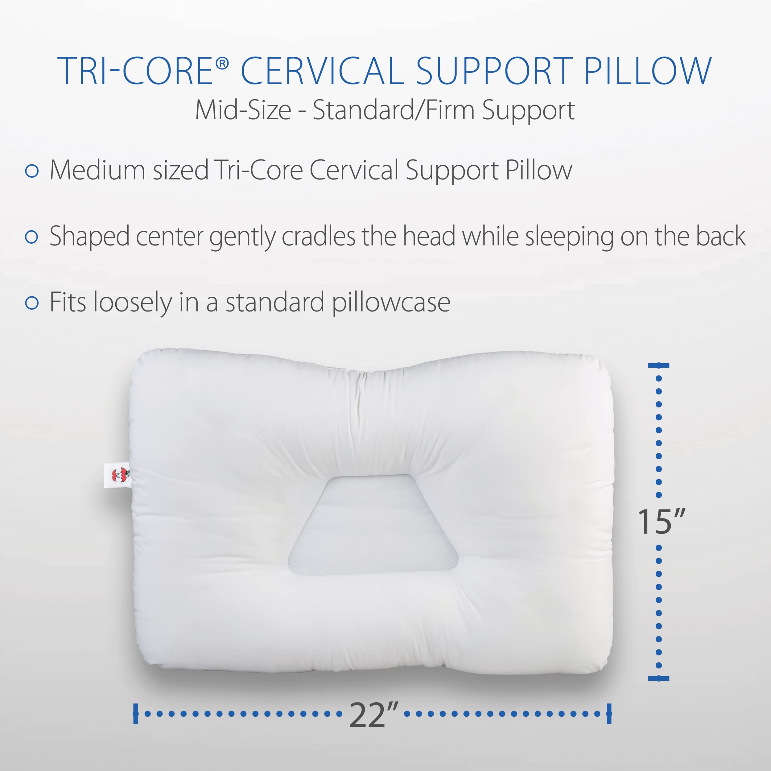 Core Products Tri-Core Cervical Support Pillow for Neck, Shoulder, and Back Pain Relief; Ergonomic Orthopedic Contour Fiber Bed Pillow for Back and Side Sleepers; Assembled in USA - Firm, Mid-Size