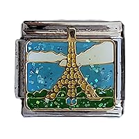 Italian Charm Bracelet Stainless Steel 9mm - Travel - France- Paris - Eifel Tower - You love to travel - this charm is for you