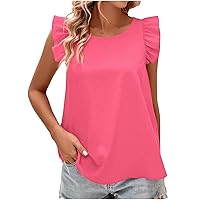 Womens Fashion Tank Tops Ruffle Short Sleeve T Shirt Comfortable Breathable Round Neck Blouses Shirt Tops