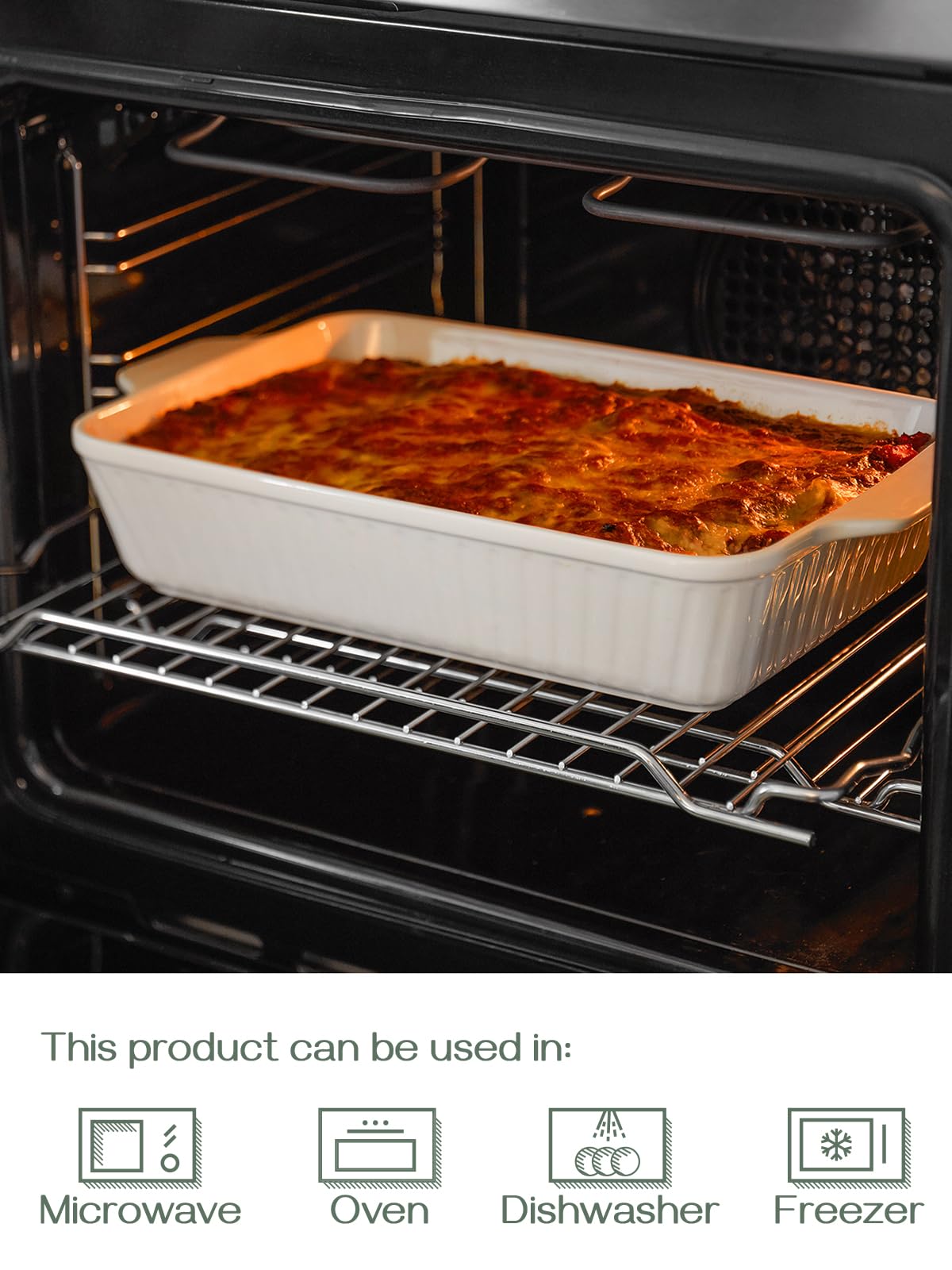 DOWAN Casserole Dish, 9x13 Ceramic Baking Dish, Large Lasagna Pan Deep, Casserole Dishes for Oven, 135 oz Deep Baking Pan with Handles, Oven Safe and Durable Bakeware for Lasagna, Roasts, Wedding Gifts, White