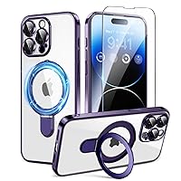 for iPhone 14 Pro Case [Compatible with MagSafe], with Magnetic Stand,[Military Drop Protection] Shockproof Protective Slim Cover for iPhone 14 Pro Phone Case, Clear Midnight Purple