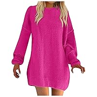 2023 Women Sweaters Mini Dress Casual Crewneck Long Sleeve Oversized Ribbed Knit Dress Fall Slouchy Soft Pullovers