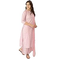 baby Pink Indian Ethnic festival Cotton Printed Straight Kurti Plazzo Dupatta Woman Kurta Set H1