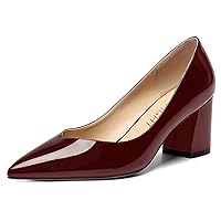 Womens Pointed Toe Dress Office Solid Slip On Patent Chunky Mid Heel Pumps Shoes 2.5 Inch