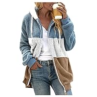 Hooded Sweatshirt for Women Pullover Winter Warm Artificial Wool Zipper Outwear Cardigan Jacket Fluffy Coat with Pocket