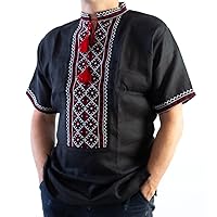 Rushnichok Vyshyvanka for Men Ukrainian Embroidered Shirt Handmade Short Sleeve Black
