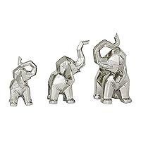 Deco 79 Porcelain Ceramic Elephant Decorative Sculpture Cubist Home Decor Statues, Set of 3 Accent Figurines 12