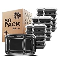Meal Prep Containers [50 Pack] 2 Compartment with Lids, Food Storage Containers, Bento Box, BPA Free, Stackable, Microwave/Dishwasher/Freezer Safe (28 oz)