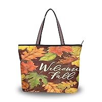 Fall Tote Bag with Pockets Autumn Tote Purse Leaf Tote Bag