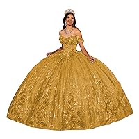 Sparkly Sequin Quinceanera Dresses Ball Gown 3D Floral Sweet 15 16 Dresses Off Shoulder Corset Prom Dress