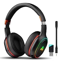 Wireless Gaming Headset, Bluetooth Gaming Headphones with Microphone Detachable Noise Canceling, 2.4GHz RGB Light for PS5 PS4 PC Phone Xbox Nintendo Switch (Black)