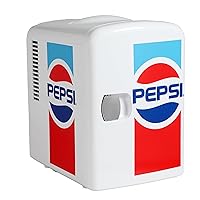 MIS138PEP Pepsi Retro Logo, Mini Portable Compact Personal Fridge Cooler, 4 Liter Capacity Chills Six 12 oz Cans, 100% Freon-Free & Eco Friendly, White, 6