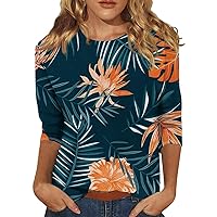 Women's Hawaiian Shirts T Shirts for Women Womens Casual Floral Tropical Shirt 3/4 Sleeve Summer Beach Shirt 2024