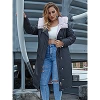 2022 Women's Plus Size Coats Fashion Astrid Plus Zip Up Pocket Side Hooded Puffer Coat Work Leisure Fashion Comfortable Warm (Color : Dark Grey, Size : X-Large)
