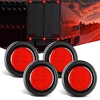 Nilight 2.5Inch Round Marker Light 4PCS Red 13LED Marker Clearance Light Flush Mount With Plug Grommet Pigtail Hardwired DOT Compliant For 12V Truck Trailer Tractor Buses Vans Boat, 2 Years Warranty