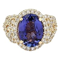 7.55 Carat Natural Blue Tanzanite and Diamond (F-G Color, VS1-VS2 Clarity) 14K Yellow Gold Luxury Cocktail Ring for Women Exclusively Handcrafted in USA