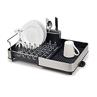 Joseph Joseph Extendable Dish Drying Rack with Dual Parts - Stainless Steel, Non-Scratch, Movable Utensil Drainer & Drainage Spout, Gray