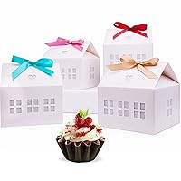 Karentology 20 Pcs Original Small House Shaped Gift Boxes with Bright Ribbons House Boxes for Treats, Treat Boxes for Dessert, Fancy Cookie Boxes for Gift Giving, White Gable Box, Bakery Boxes