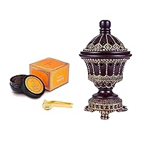 AM Incense Burner Frankincense Resin - Luxury Chalice (Brown) and Bakhoor Naaim Incense (10 Tablets) Bundle