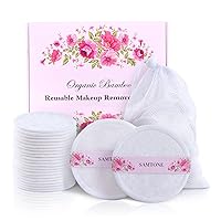 Samtone Reusable Makeup Remover Pads 20 Pack with Laundry Bag and Gift Box – 100% Organic Face Cleansing Reusable Cotton Rounds for Toner, Washable Eco-Friendly Bamboo Cotton Pads for All Skin White