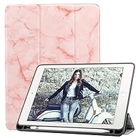 Case for iPad 10.2 Inch 8th Gen (2020)/7th Gen (2019) with Apple Pencil Holder, Lightweight Trifold Stand Smart Cover with Auto Sleep/Wake Function, Marble Pink